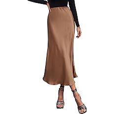 BTFBM 2024 Women Long Satin Summer Spring Skirt Silk Elegant High Waist Cocktail Party Wedding Fl... | Amazon (US)