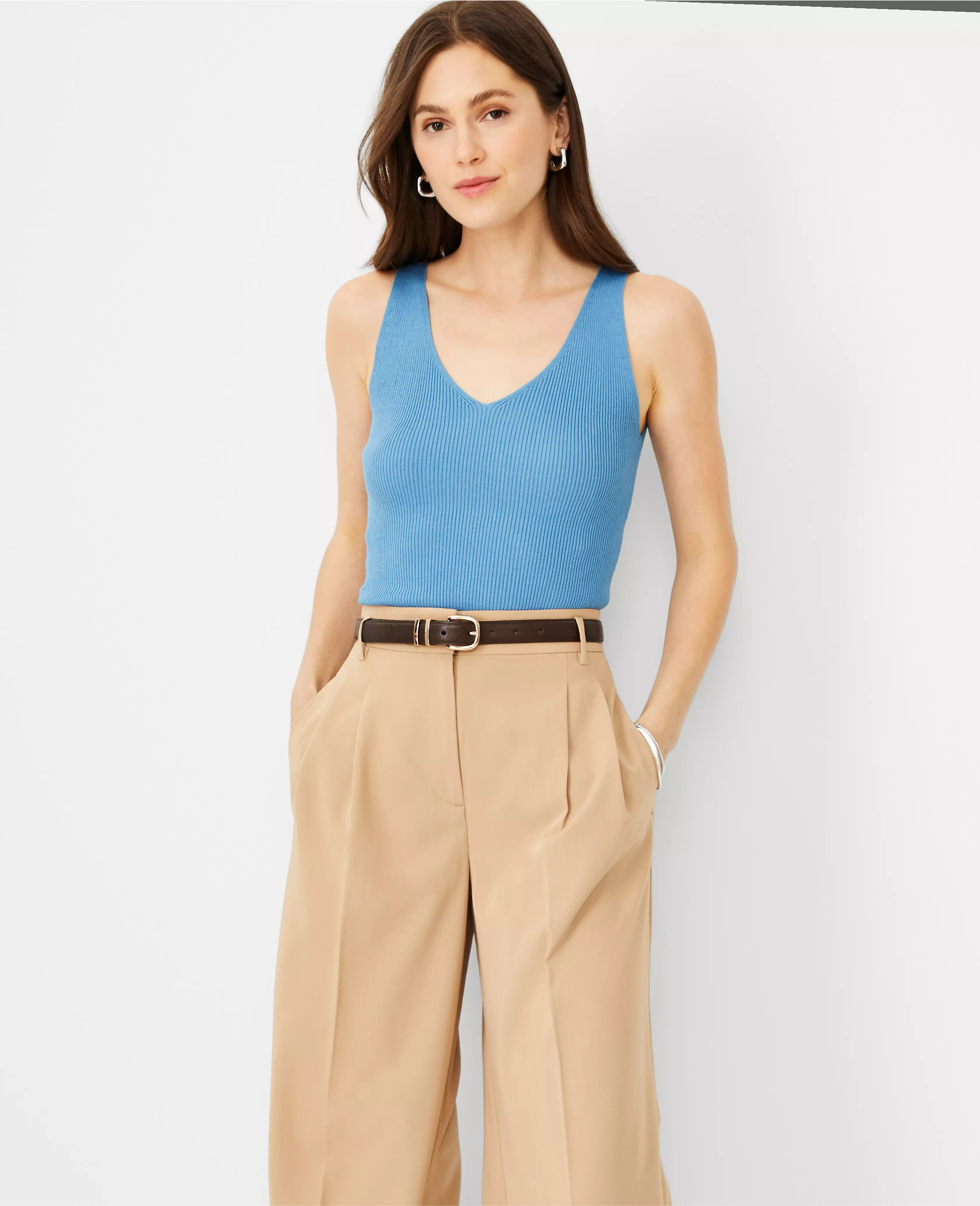 Ribbed V-neck Sweater Shell | Ann Taylor (US)