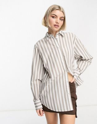 Weekday regular fit shirt in beige and off-white stripe | ASOS (Global)