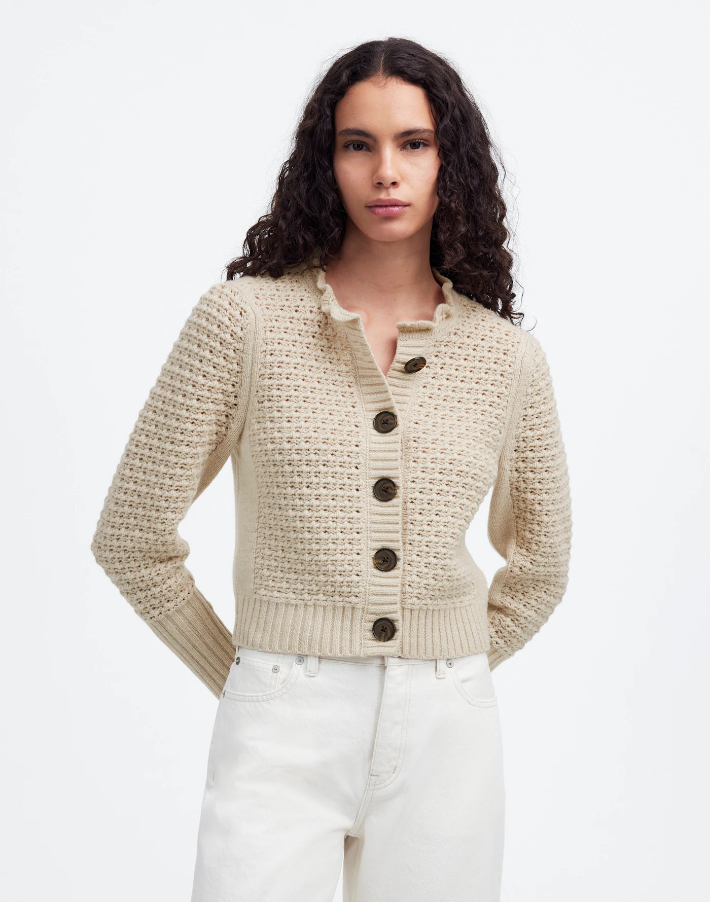 Scalloped Merino Wool-Blend Cardigan | Madewell | Madewell