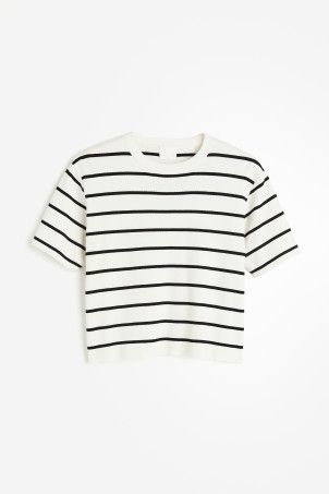 Fine-knit Top - Round Neck - Short sleeve - Black - Ladies | H&M US | H&M (US + CA)