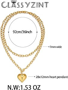 CLASSYZINT Gold Heart Pendant Necklace for Women Puffy Heart Necklace Beads Chain Necklace Statem... | Amazon (US)