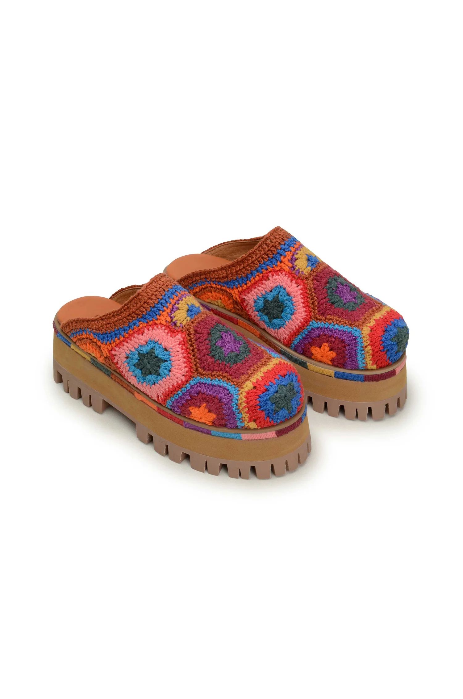 Caramel Colorful Crochet Platform Mule | FarmRio