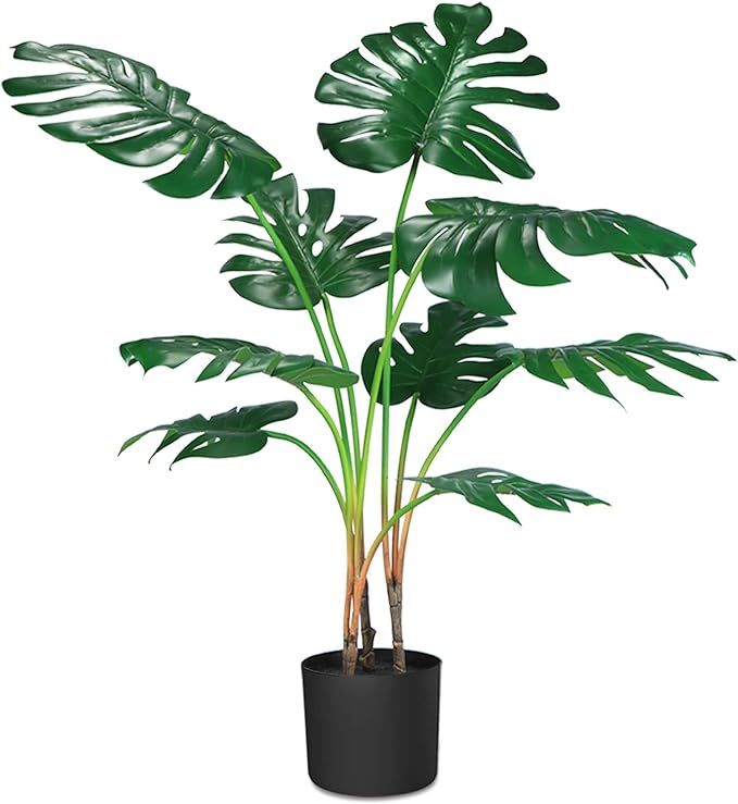 CROSOFMI Artificial Monstera Deliciosa Plant 37" Fake Tropical Palm Tree, Perfect Faux Swiss Chee... | Amazon (US)