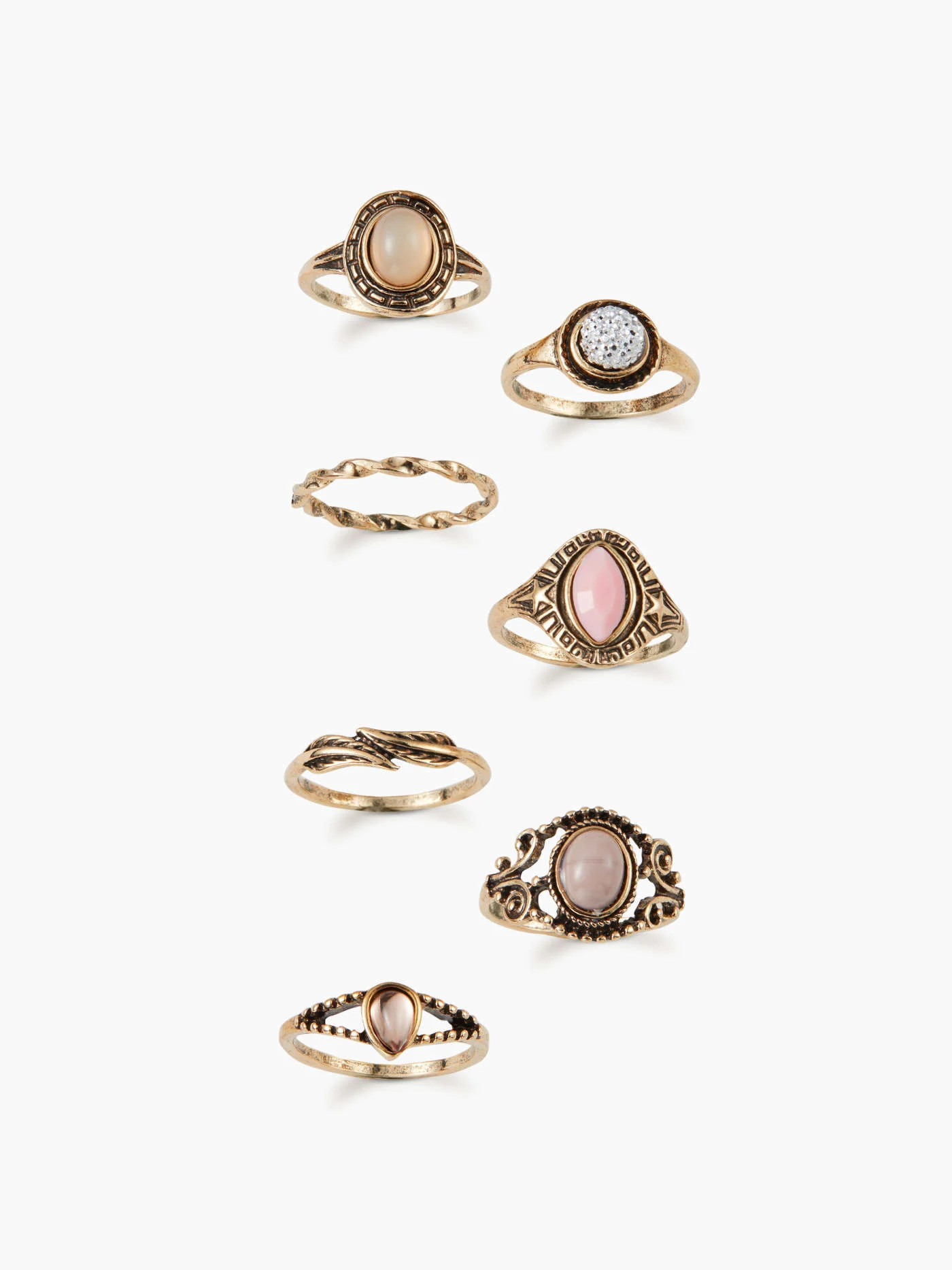 7PCS GEMSTONE & RHINESTONE & LEAF RING SET | Cider