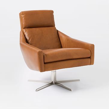 Austin Swivel Chair, Poly, Vegan Leather, Saddle, Polished Nickel | West Elm (US)