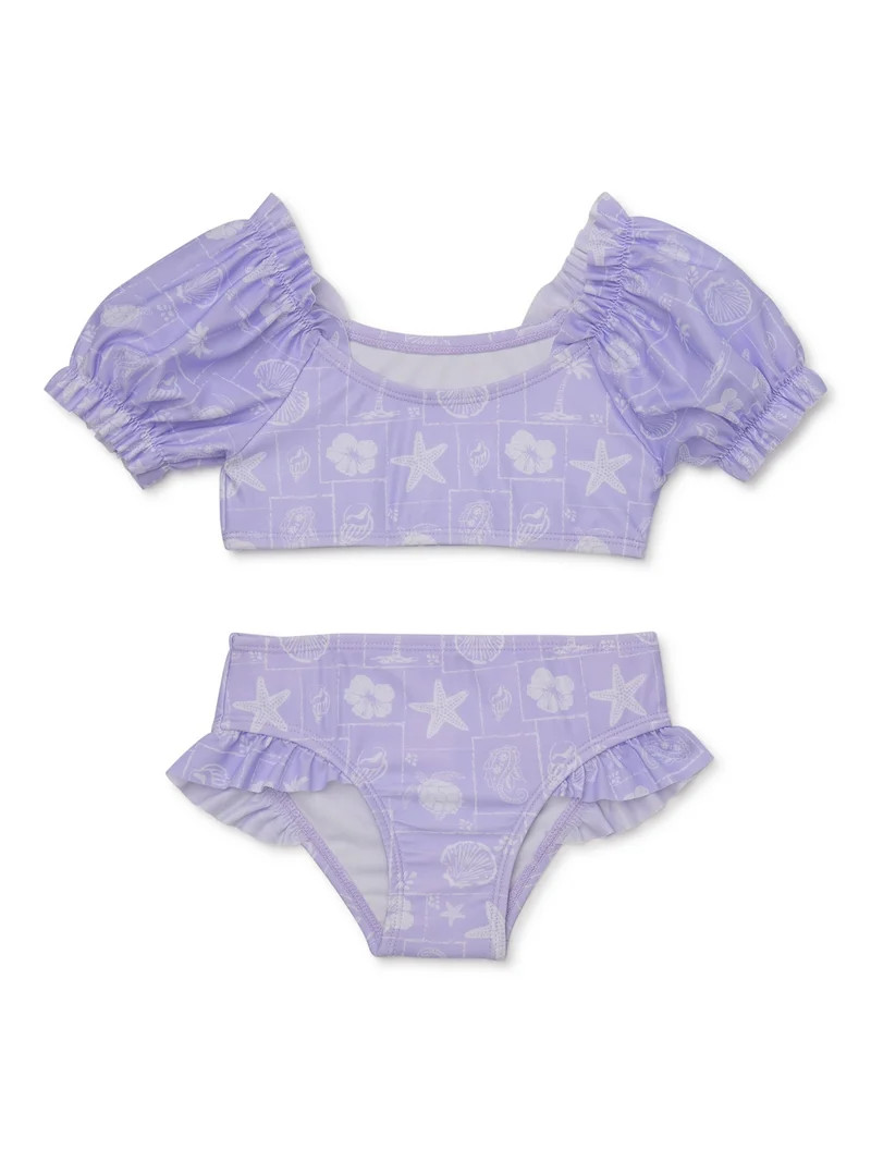 Wonder Nation Toddler Girl Puff Sleeve Bikini with UV Protection, Sizes 12M-5T | Walmart (US)