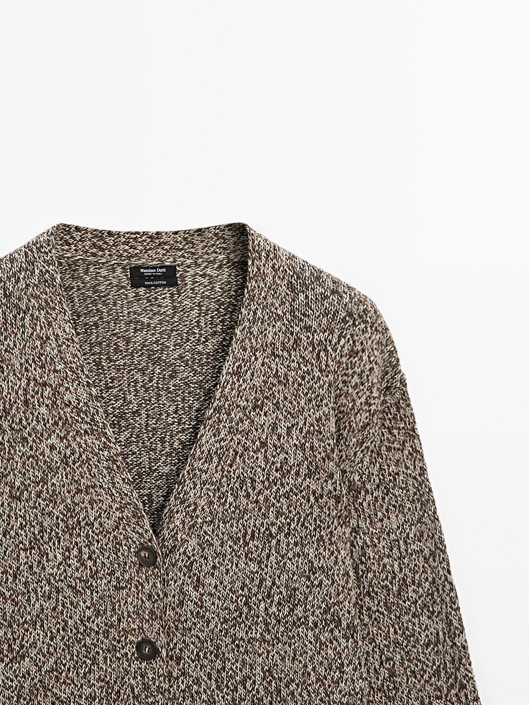 Mouliné V-neck long cardigan · Brown · Tops And Other Garments | Massimo Dutti | Massimo Dutti UK