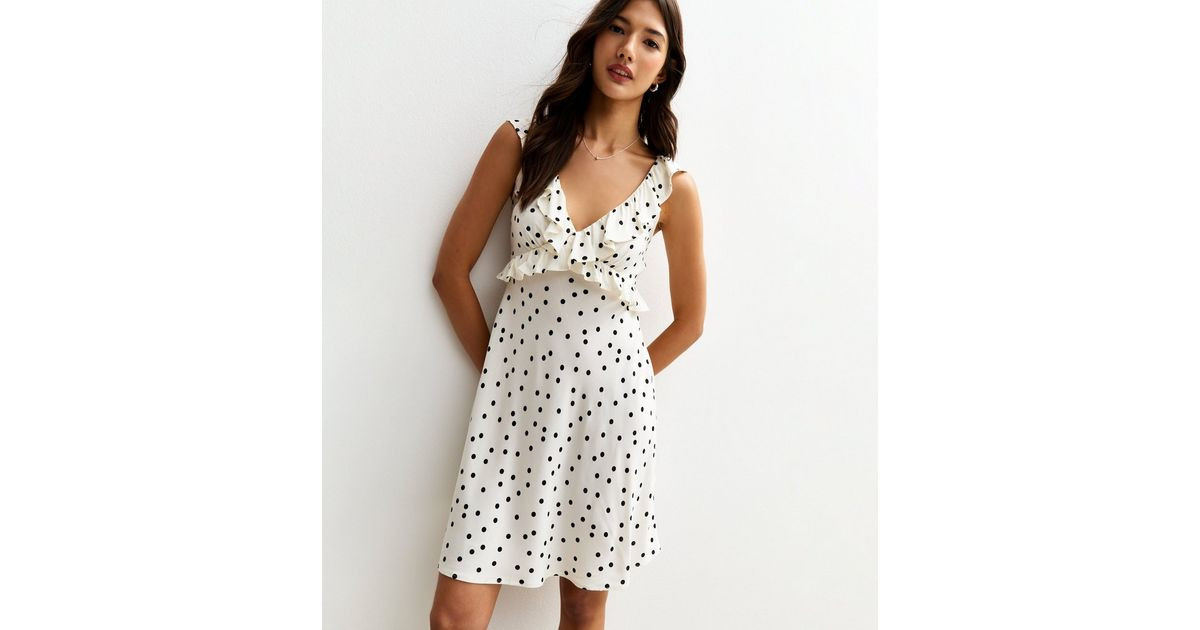 White Polka Dot Print Frilly Trim Mini Dress
						
						Add to Saved Items
						Remove from Sa... | New Look (UK)
