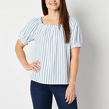 new!St. John's Bay Womens Round Neck Short Sleeve Blouse | JCPenney