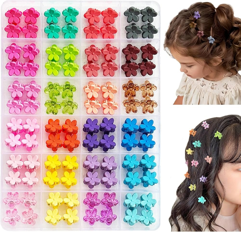 96pcs Baby Girl Hair Clips - 24 Multicolors Mini Flower Claw Clips in Organizer Box | Amazon (US)