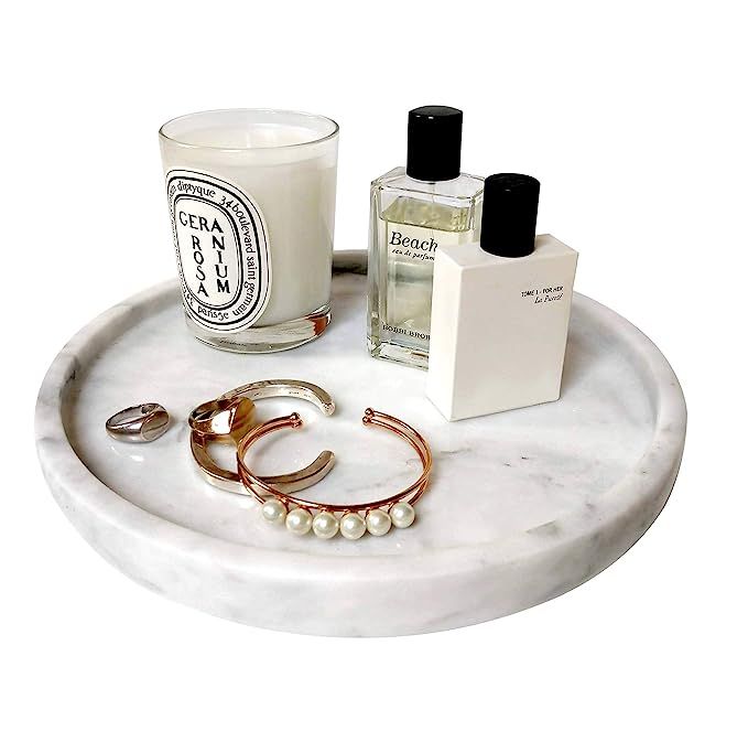 BEACH'D 10" Genuine Marble Round Vanity Tray, Bathroom Tray, Jewelry Purfume Tray | Amazon (US)
