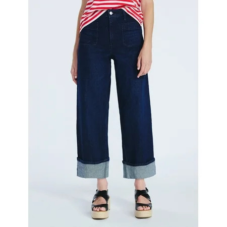 Free Assembly Women’s High Rise Cuffed Jean Pants with Patch Pockets, 30" Inseam, Sizes 0-28W | Walmart (US)