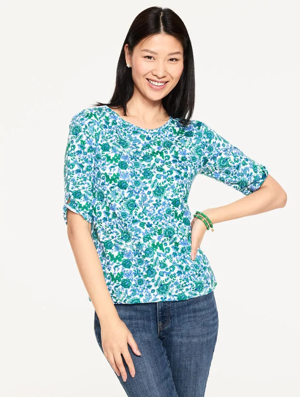 Elbow Sleeve Knot Top - Jumping Jacobean | Talbots