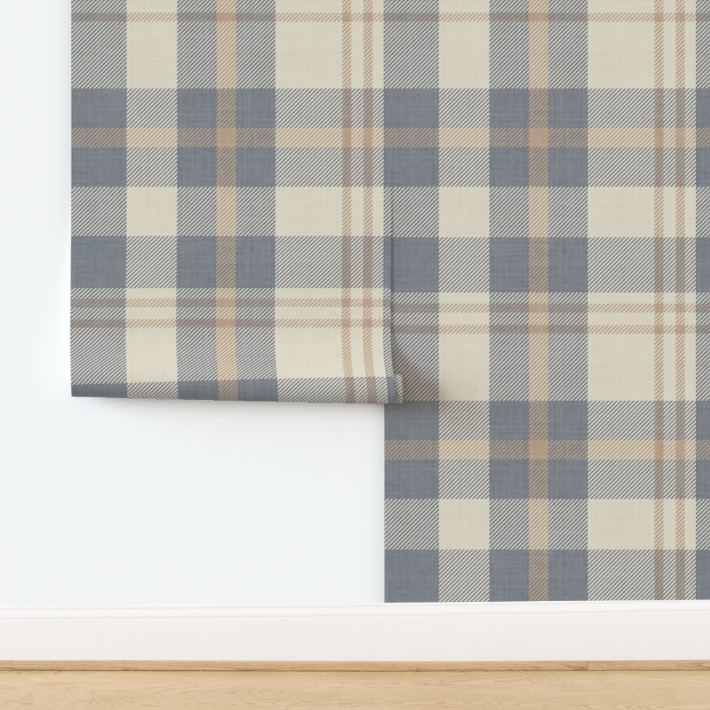 L- Modern Farmhouse Plaid in Cream and Slate Blue Wallpaper | Spoonflower | Spoonflower