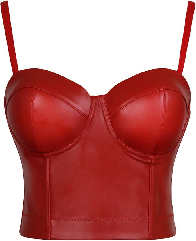 Charmian Women's Spaghetti Straps PU Leather Bustier Crop Top | Amazon (US)