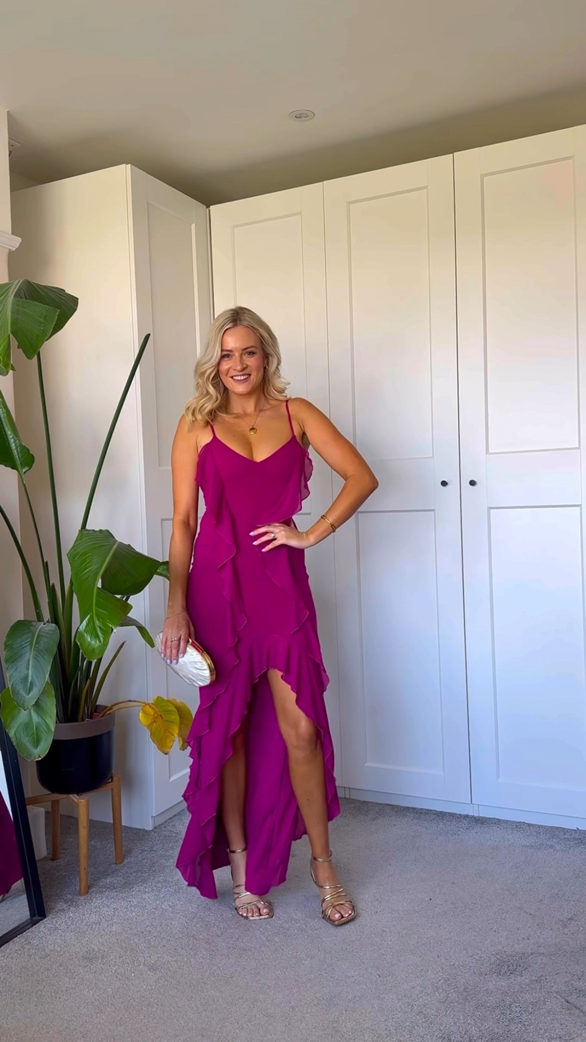 Pink ruffle wedding guest dress 💕