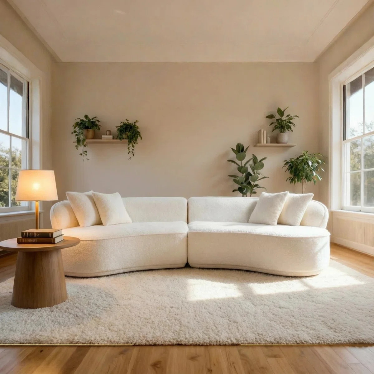 114" Modern Curved Sectional Sofa Cloud Modular Couch Boneless Couch Cream Boucle Upholstery, 114... | Wayfair North America