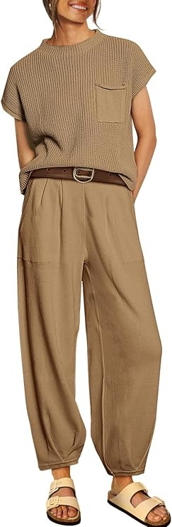 LILLUSORY 2 Piece Outfits For Women Trendy Lounge Sets Cozy Knit Sweater Short Sleeve Fashion Lou... | Amazon (US)