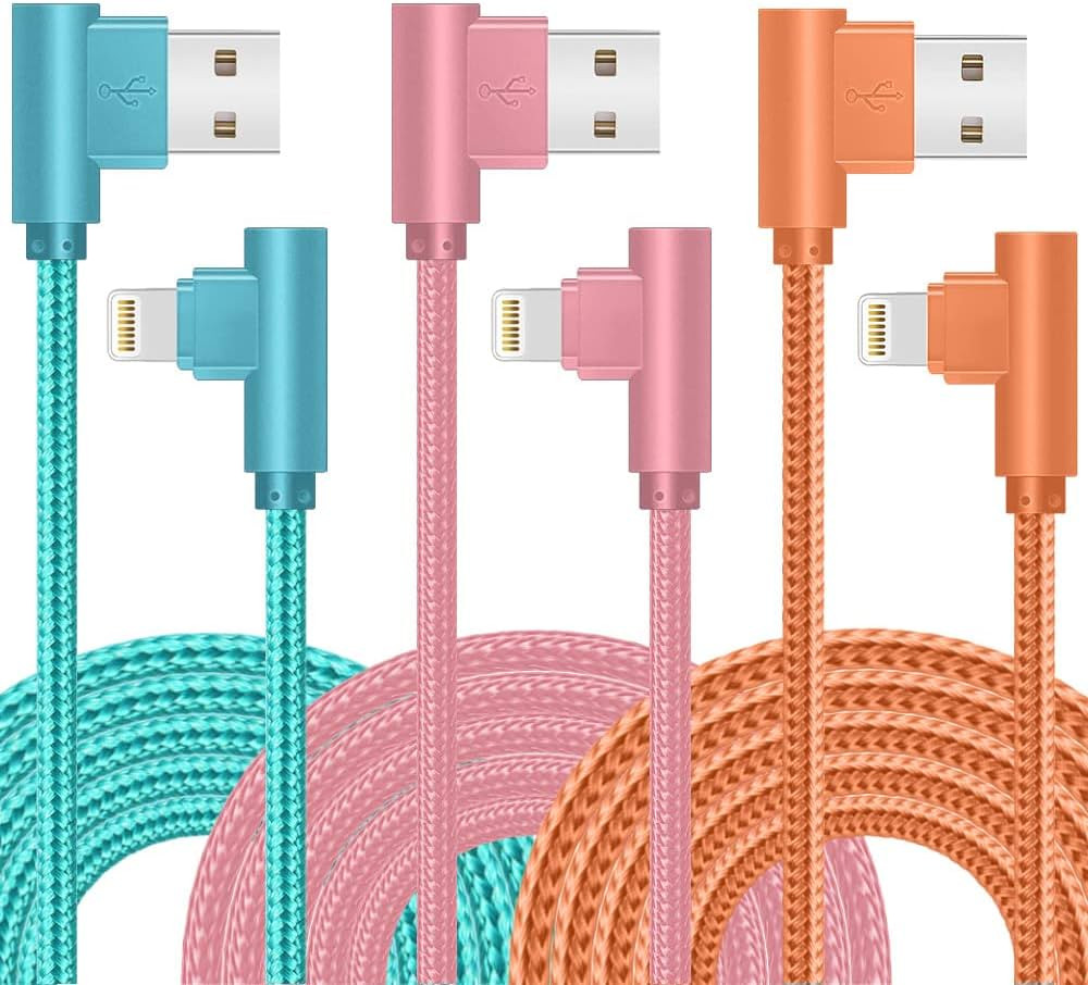 iPhone Charger, 3 Pack 10FT 90 Degree Charging Cable MFi Certified USB Lightning Cable Nylon Brai... | Amazon (US)