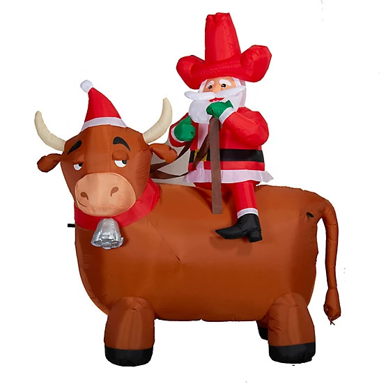 New!Gemmy  6.5 ft. Airblown Cowboy Santa On A Bull | Tractor Supply
