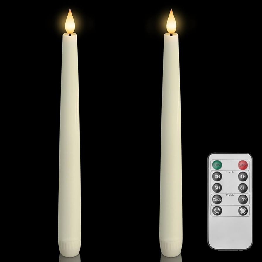 Homemory 2 Pcs Waxy Flameless Taper Candles with Remote, Flickering Battery Operated Taper Candle... | Amazon (US)