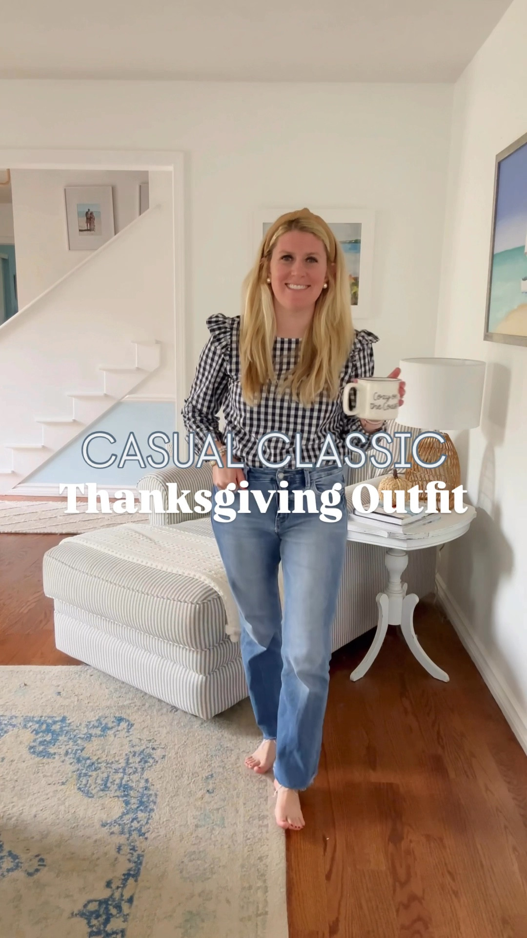 The show stealer here is the ruffled gingham top which makes for a great Thanksgiving look! I’ve actually worn this exact outfit before for Thanksgiving sans the jeans, which to be honest are my new favorite jeans!! 

The gingham blouse and classic navy ballet flats keep this outfit dressy while the jeans tone it down to make it more casual. 

What I love: Thanksgiving outfit, fall outfit, gingham, denim jeans, flare jeans,  What I love: classic style, classic fashion, preppy, preppy style, preppy fashion, coastal living, coastal lifestyle, coastal blues, coastal life, Great Lakes, Great Lakes living, Lake Erie, Midwest, Ohio, coastal decor, coastal art, blue and white, grandmillennial style, timeless style

#LTKStyleTip #LTKHoliday #LTKSeasonal