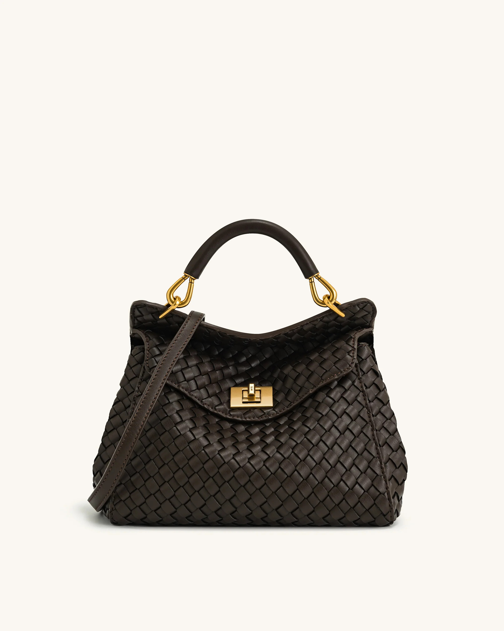 Lucia Classic Top Handle Woven Bag - Dark Brown | JW PEI US