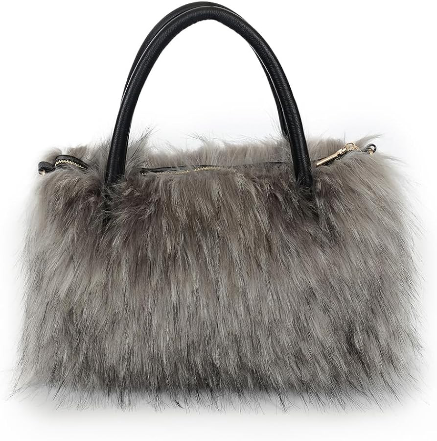 Womens Faux Fur Shoulder Bag Furry Purse Handbag Crossbody Bag with Shoulder Strap | Amazon (US)