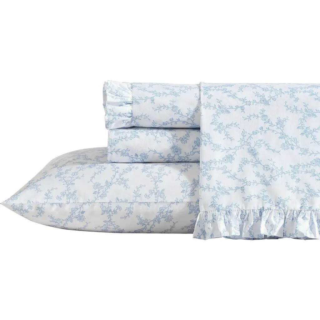Laura Ashley Victoria 4-Piece Cotton Sheet Set in Blue at Nordstrom Rack, Size Twin | Nordstrom Rack