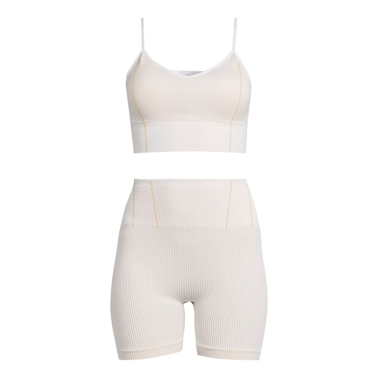 No Boundaries Juniors Ribbed Knit Cami Bra and Bike Shorts Set, 2-Piece | Walmart (US)