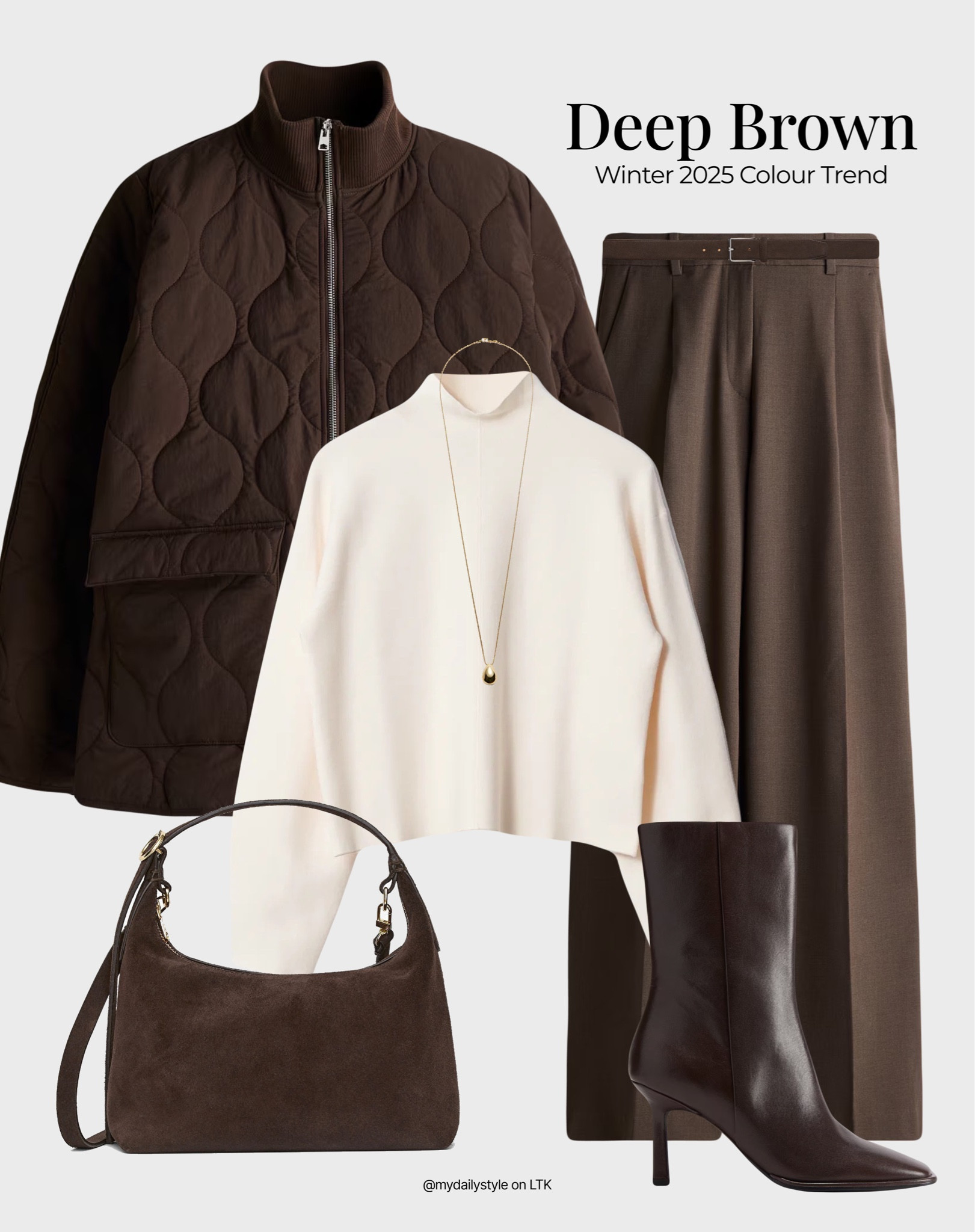 Styling chocolate brown quilted jacket for winter season 🤎

Check out more styling ideas in my profile. 

Tags: chocolate brown, deep brown, brown shade, brown tones, beige, pantone color 2025, mocha, winter style, winter outfit, winter look, winter fashion, easy styling, simple everyday look, chic & basic outfit, Parisian look, casual outfit, capsule wardrobe, office look, brunch style, high street.


#LTKbag #LTKstyletip #LTKwinter