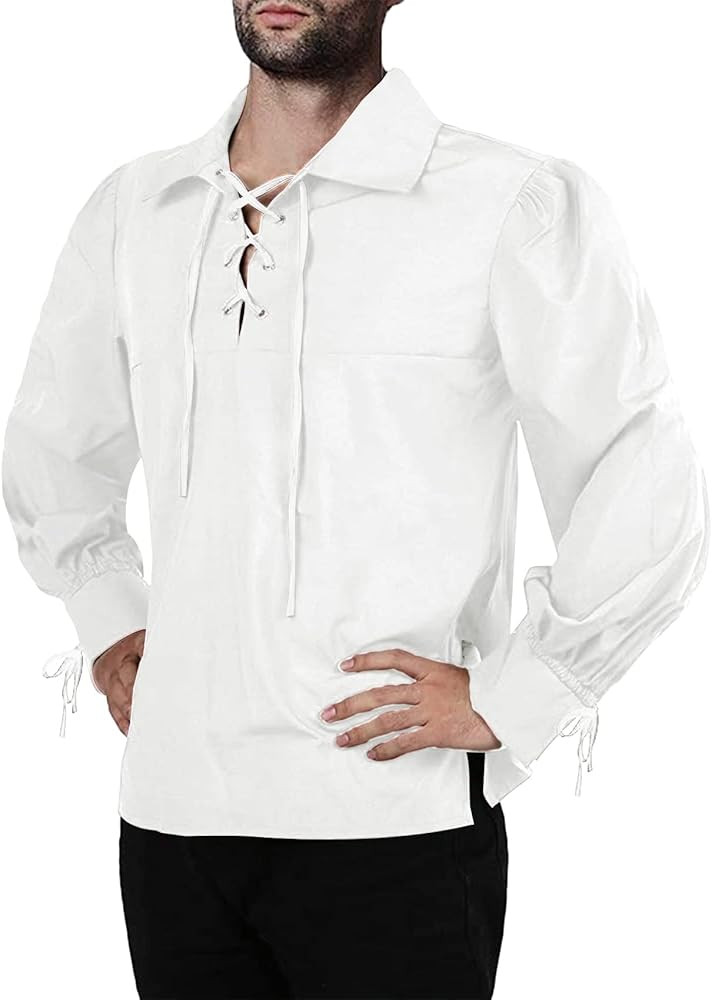 Mens Medieval Pirate Shirt Viking Renaissance Lace up Mercenary Halloween Scottish Jacobite Ghill... | Amazon (US)