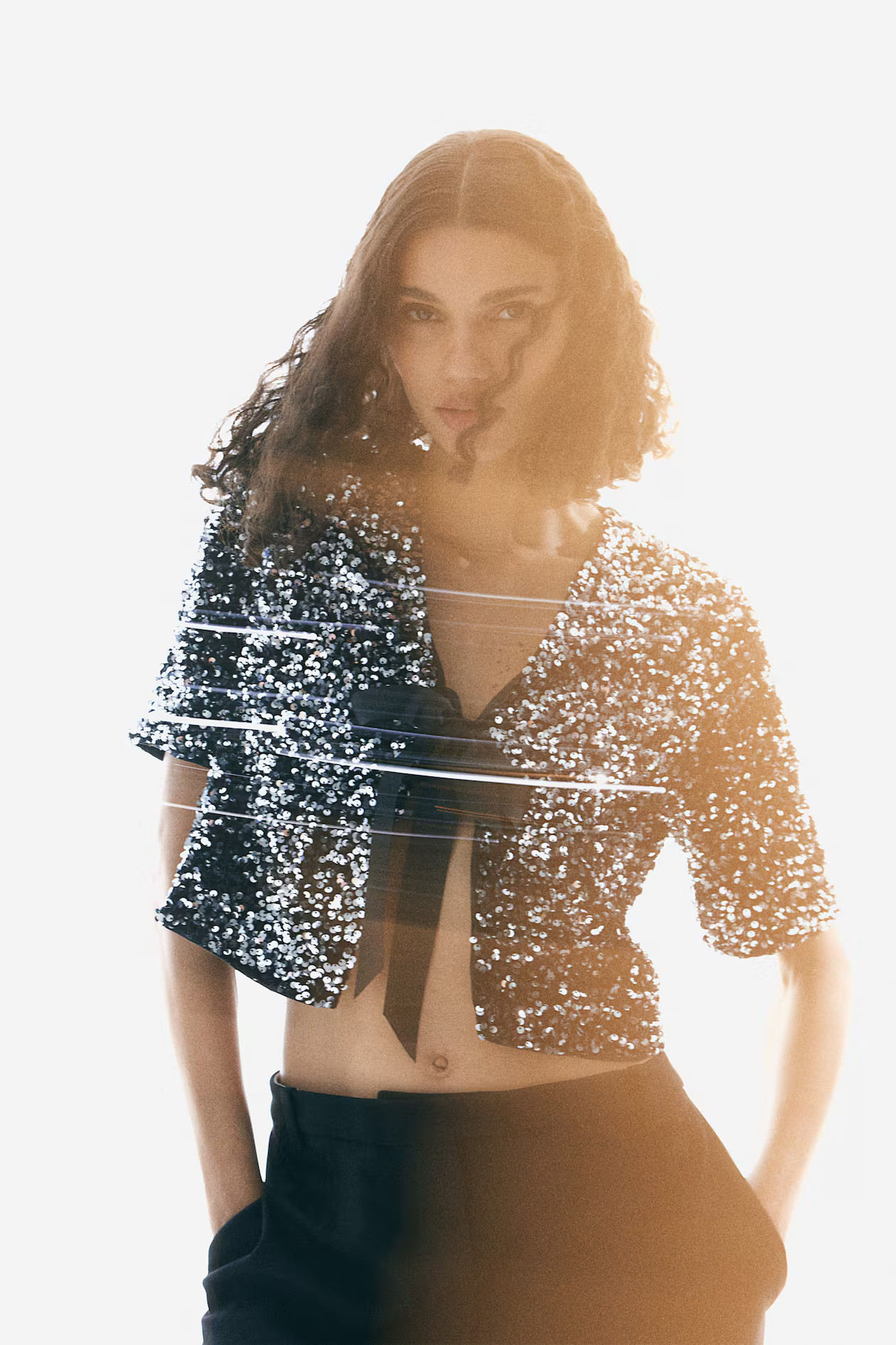 Sequined blouse - Dark grey - Ladies | H&M GB | H&M (UK, MY, IN, SG, PH, TW, HK)