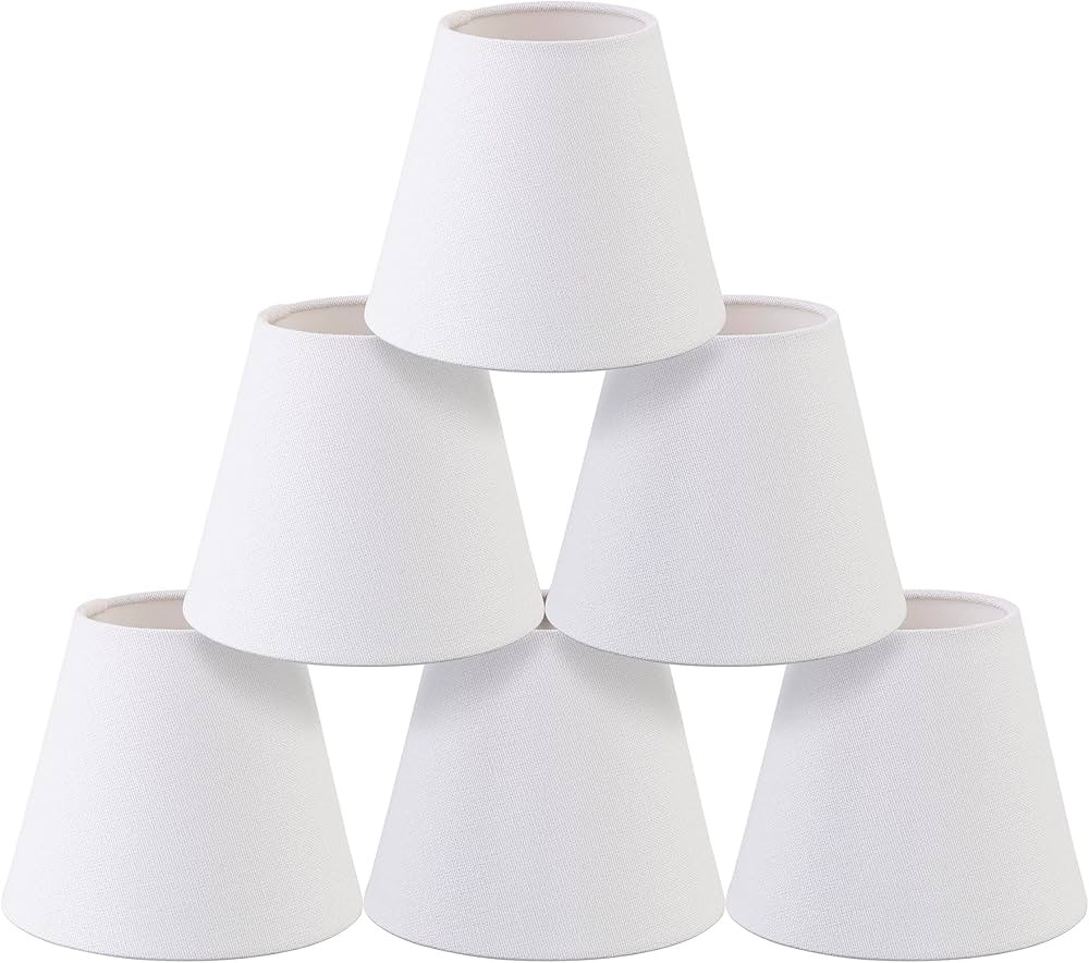 Chandelier Shades Set of 6,Small lamp Shades clip on bulb, mini lamp shade with White Linen Dia 3... | Amazon (US)