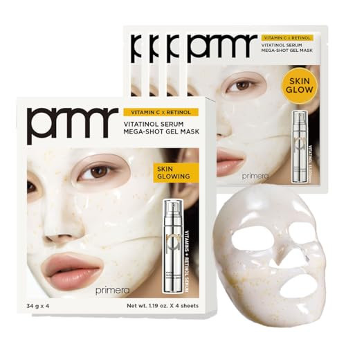 PRIMERA (PRMR 𝗩𝗶𝘁𝗮𝘁𝗶𝗻𝗼𝗹 𝗦𝗲𝗿𝘂𝗺 𝗚𝗲𝗹 𝗠𝗮𝘀𝗸 - Overnight Melting Masks, for Collagen Synthesis with Vitamin C & Retinol, Immediate Pore Tightening, Firming and Hydrating 34g x 4EA | Amazon (US)