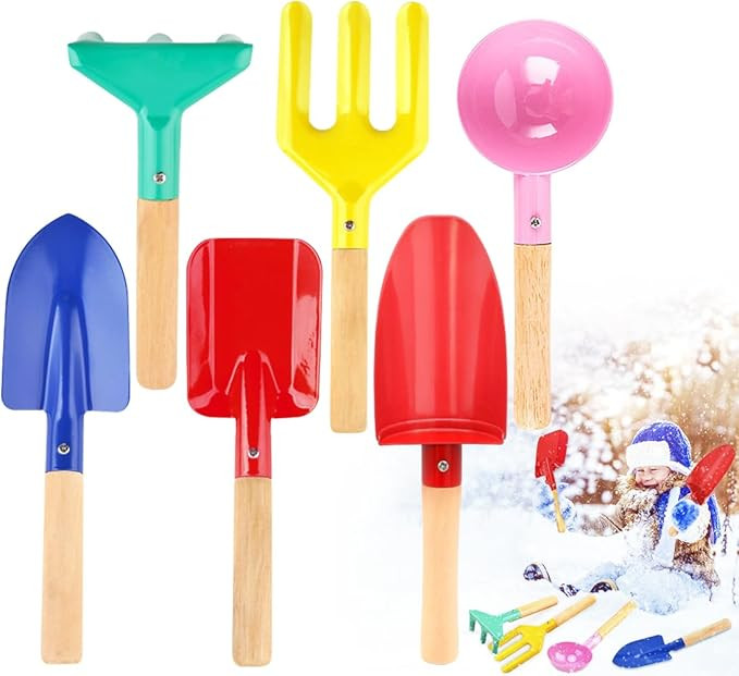 Beach Toys for Kids, 6Pcs 8'' Kids Gardening Tools Sand Toys Set, Metal Garden Tools with Sturdy ... | Amazon (US)