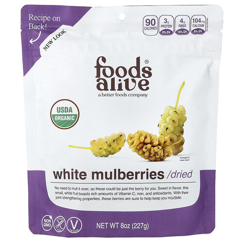 Foods Alive, Organic White Mulberries, Dried, 8 oz (227 g) | iHerb