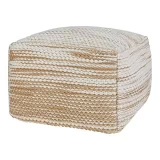 Woven Outdoor Pouf Beige-White | The Home Depot