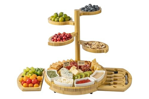 Fyctio Charcuterie Board Set, Large Multi-Layer Bamboo Cheese Board,Removable Charcuterie Boards Tree with Rich Accessories,Ideal for House Warming Gifts New Home,Bridal Shower&Wedding Gifts | Amazon (US)