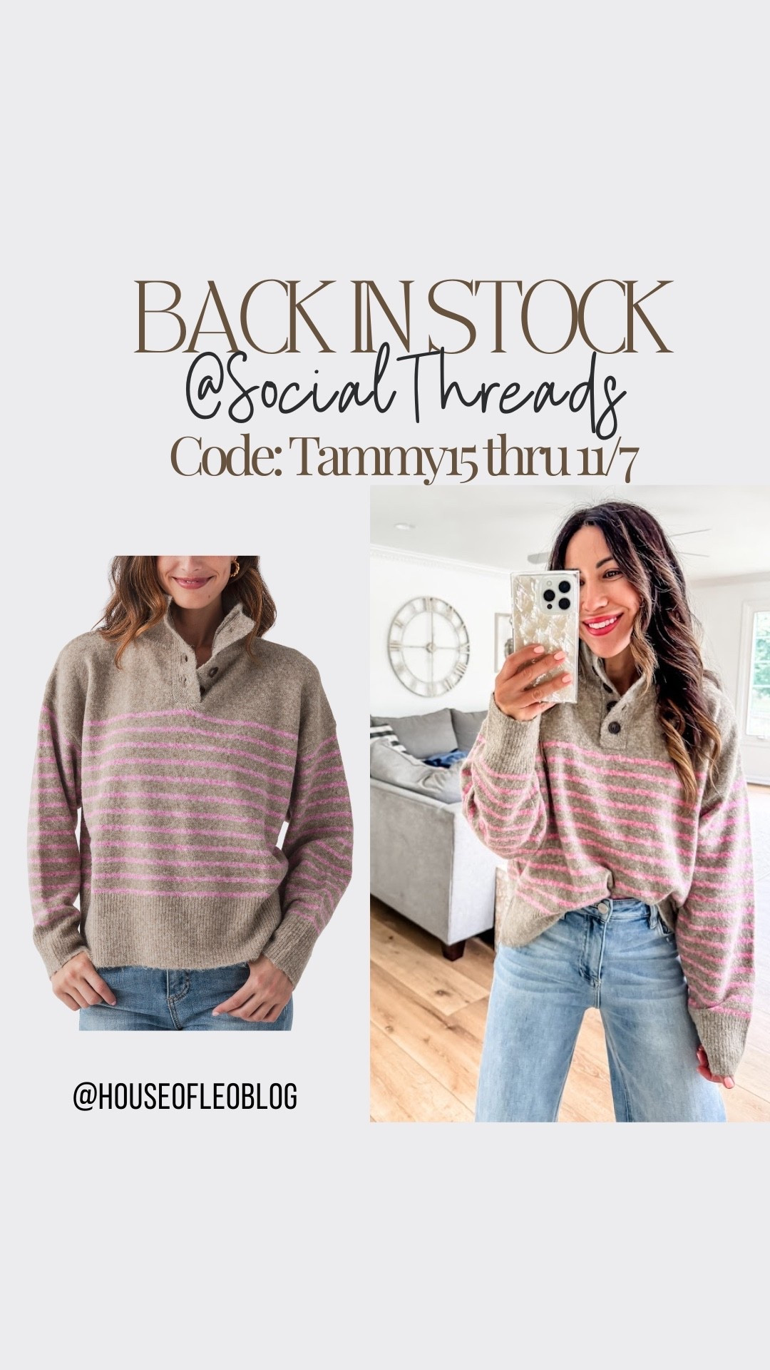 Code TAMMY15 thru 11/7. 
Wearing small striped Henley sweater

#LTKOver40 #LTKSaleAlert #LTKFindsUnder100
