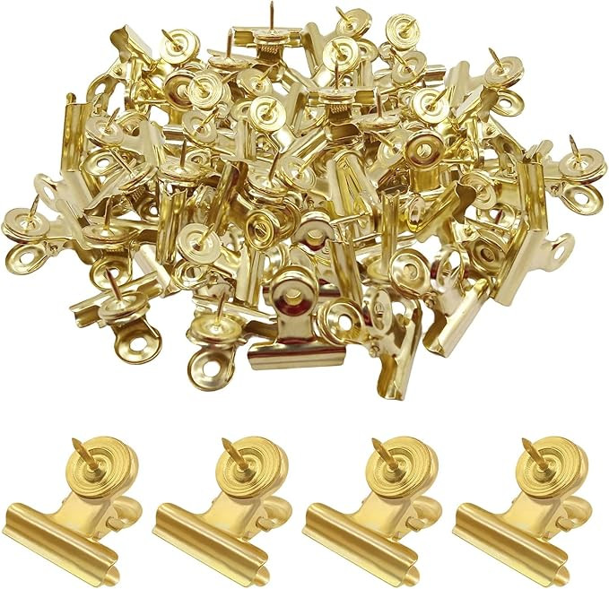 BLMHTWO 30 Pieces Thumb Tacks Clips Gold Heavy Duty Push Pins Clips Metal Cubicle Clips Cork Boar... | Amazon (US)