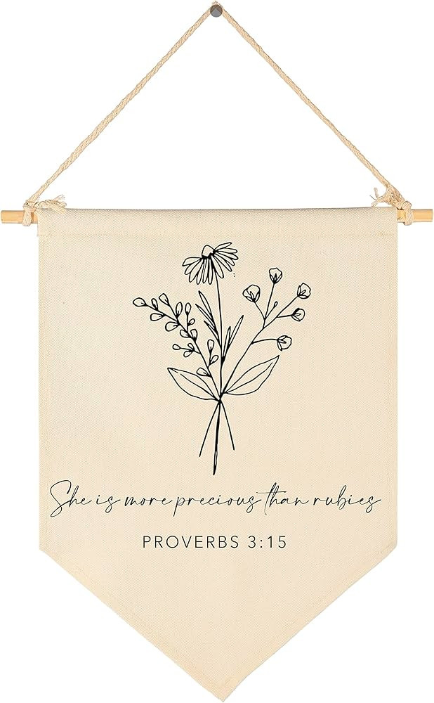 Nursery Scripture Bible Verse-Christian Botanical Decor-Canvas Hanging Pennant Flag Banner Wall S... | Amazon (US)