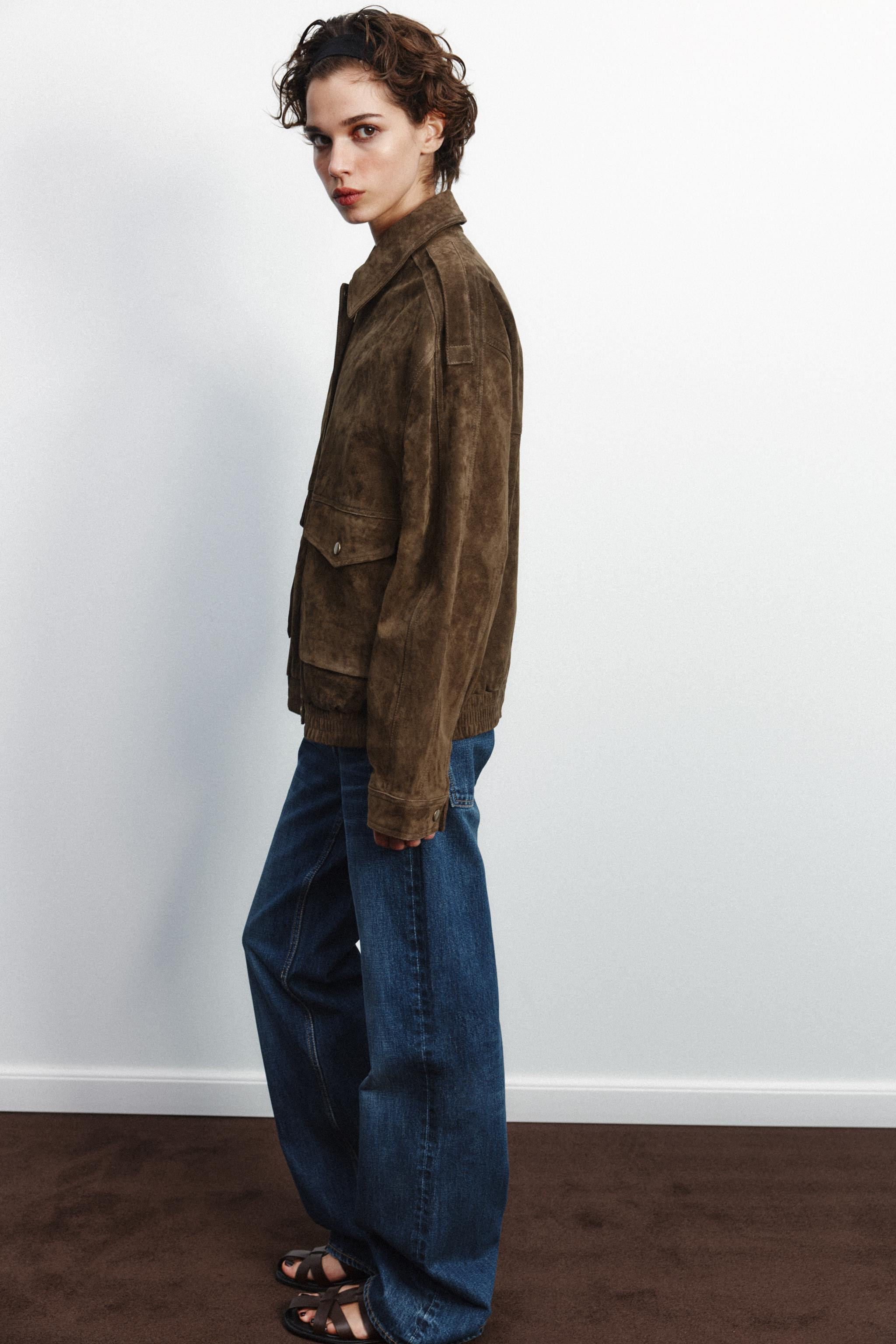 100% SUEDE LEATHER BOMBER JACKET WITH POCKETS | Zara UK