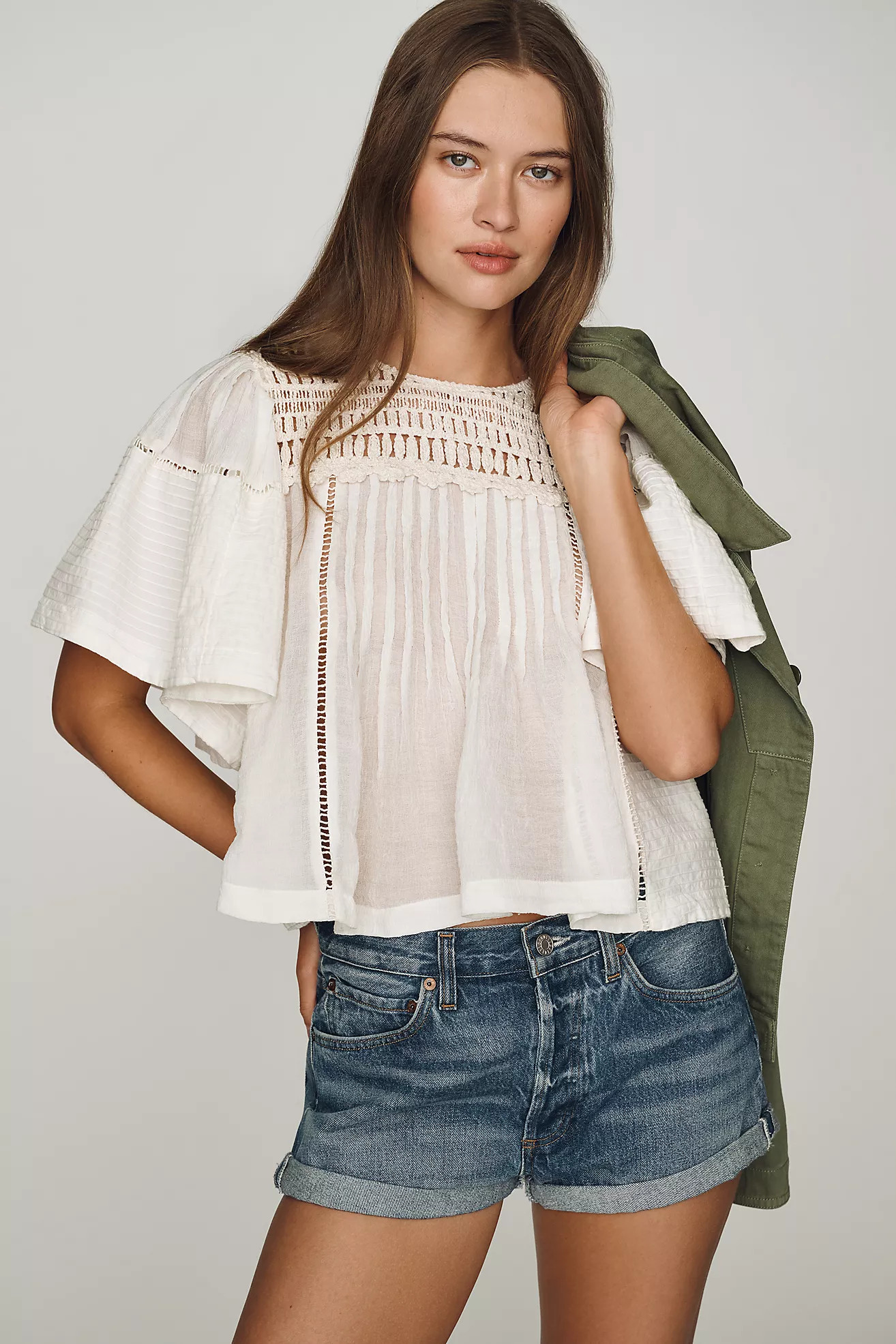 By Anthropologie Pleated Crochet Blouse | Anthropologie (US)