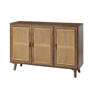 JAYDEN CREATION Ezio 3-Door Espresso Rattan Accent Cabinet with Adjustable Shelt and Solid Wood L... | The Home Depot