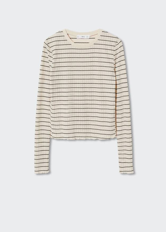 Striped long sleeves t-shirt -  Women | Mango USA | MANGO (US)