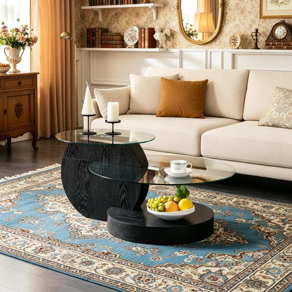 35.4" Modern Multi-Level Coffee Table with Two Tempered Glass Tops and Lower Display Shelf | Wayfair North America