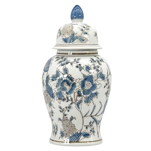 Galt International 14" Blue & White Floral Ceramic Porcelain Ginger Jar Floral Home Décor Jar Urn Shape Vase | Amazon (US)