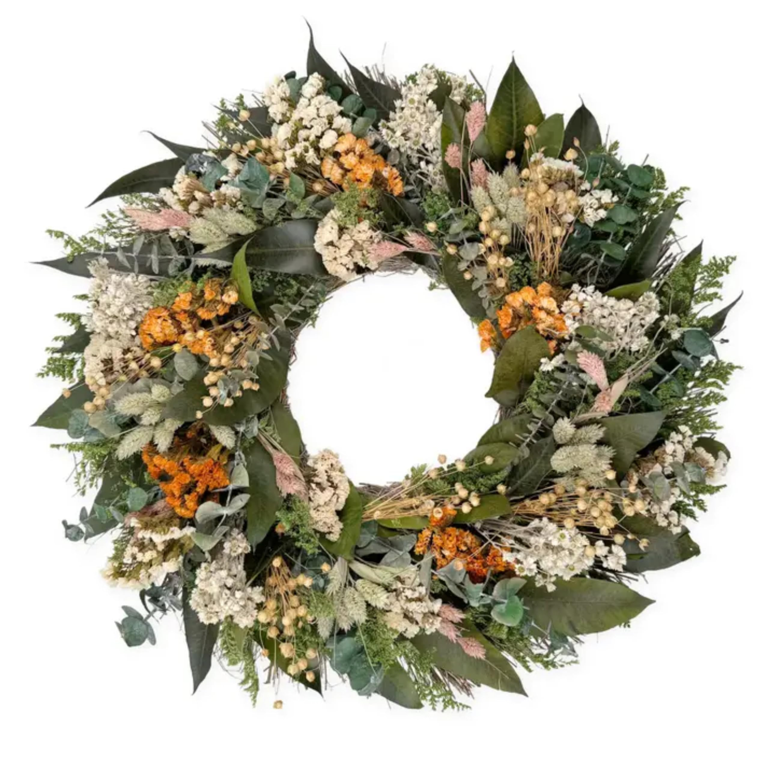 ANDALUCA 20 in Preserved Eucalyptus & Dried Flowers Natural Wreath (Floral Blooms) | Amazon (US)